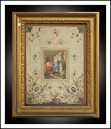 Dipinto antico olio su tela raffigurante scena neoclassica
