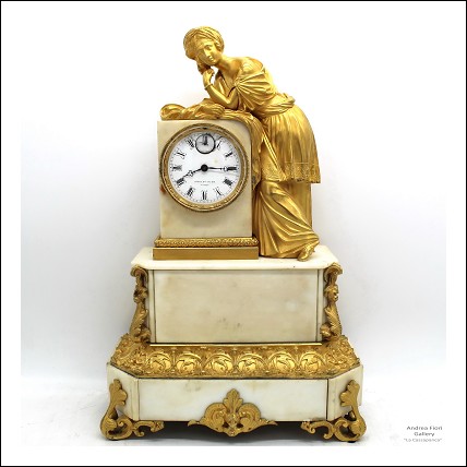 Antico Orologio a Pendolo Luigi Filippo in bronzo dorato e marmo - epoca XIX secolo