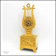 Antico Orologio a Pendolo \"Lira\" Impero in bronzo dorato XIX secolo