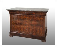 Cassettone antico Luigi Filippo Francese in radica di noce con piano in marmo periodo XIX secolo.
