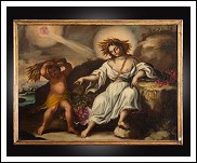 Dipinto antico Napoletano olio su tela raffigurante l\’allegoria. Periodo XVIII secolo.