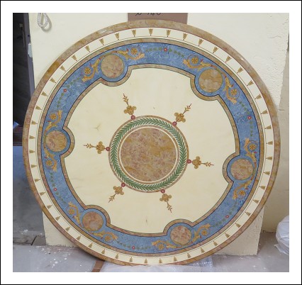 MARBLE TABLE TOP WITH SCAGLIOLA DECORATION 140cm diameter WITH MARBLE BASE