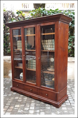 Vetrina libreria antica a tre ante e due cassetti