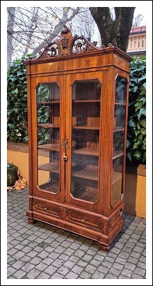 Libreria vetrina antica Luigi Filippo lastronata noce