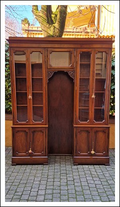 Libreria antica genovese in noce a ponte